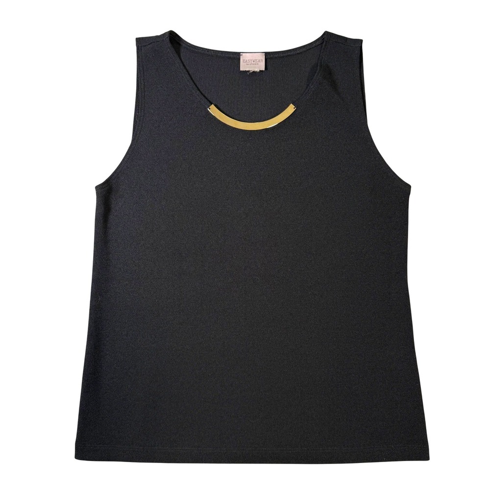 Easywear by Chico's Black Sleeveless Tank | Gold Metal Bar Neckline | Size M